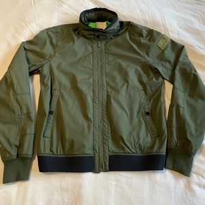 Diesel Forest Green Bomber Jacket with Stow-Away Hood Size Large